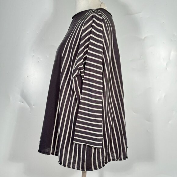 NWT Cotton-Viscose Blend Striped Relaxed Fit Gray Knit Top Made in Italy L/XL - Picture 3 of 8